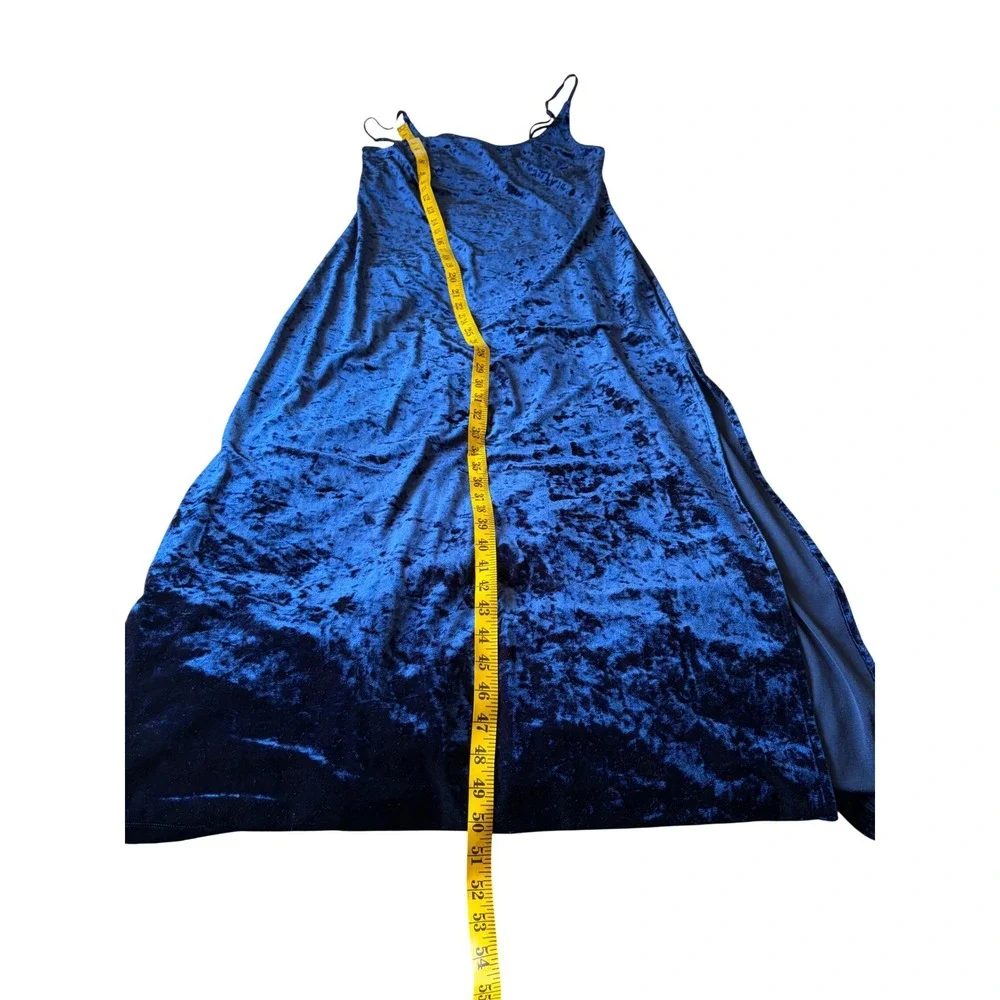 Forever‎ 21 Navy Blue Crushed Velvet Maxi Dress Side Slit Spaghetti Strap Large